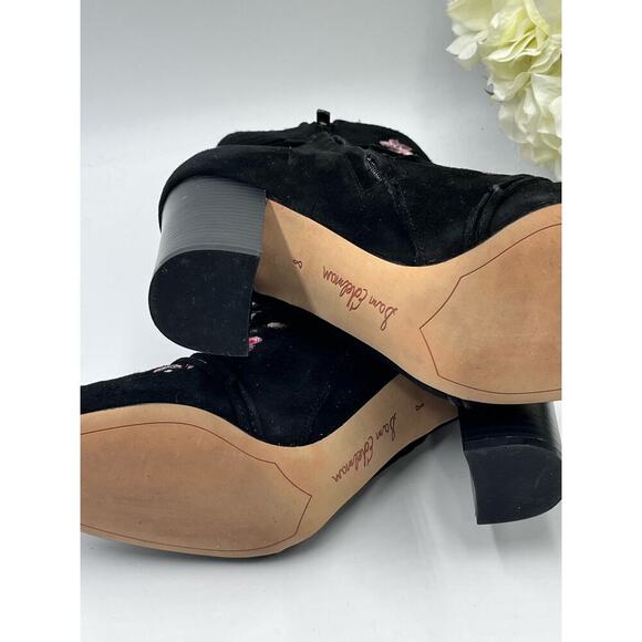 Sam Edelman Black Suede Embroidered Floral Winnie Block Heel Ankle Boots Sz 8 - Picture 13 of 15